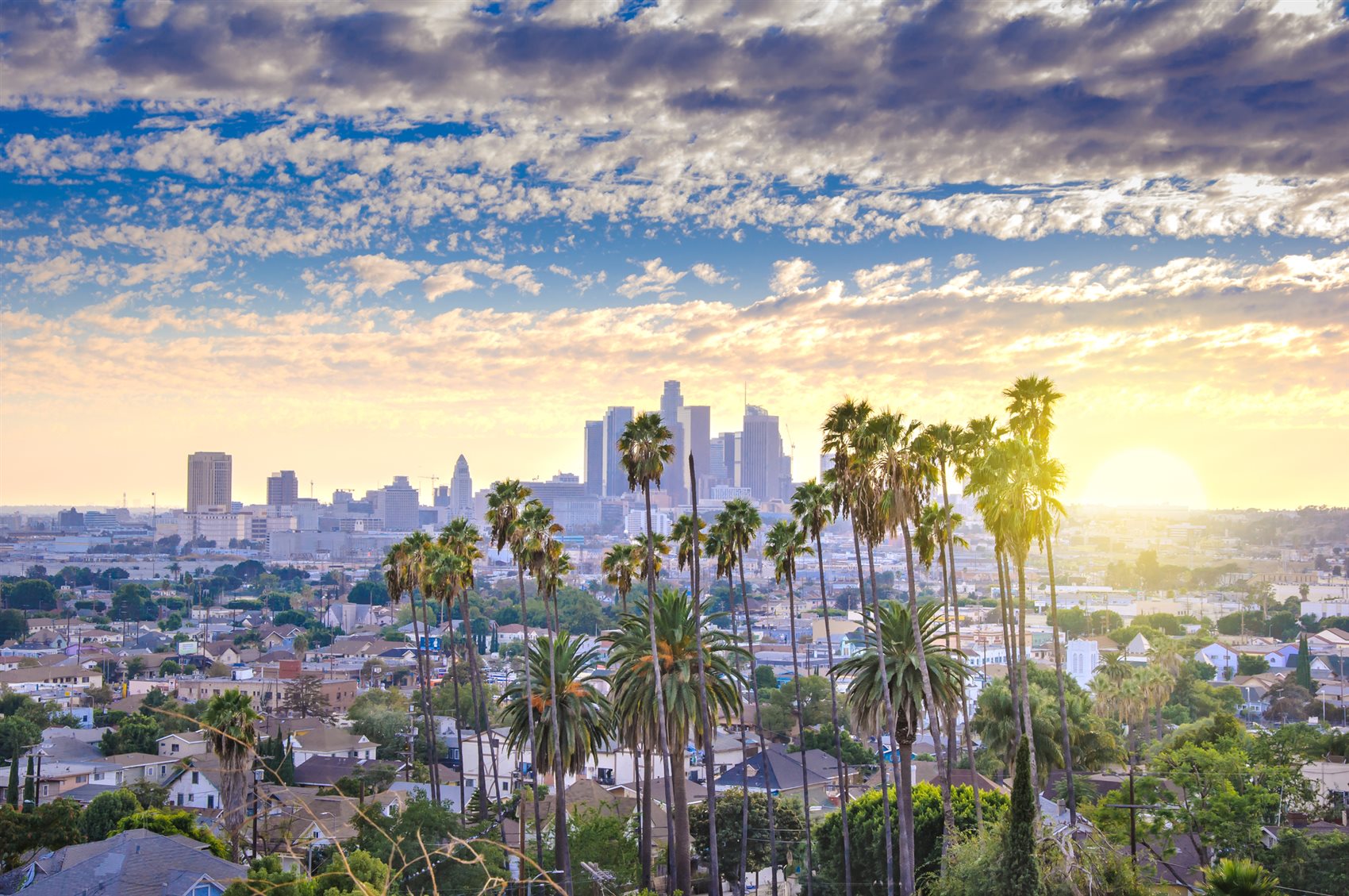 Downtown Los Angeles skyline at sunset